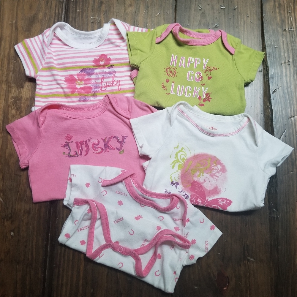 Lucky Brand Onesies Girls 6-9 Months Lot of 5